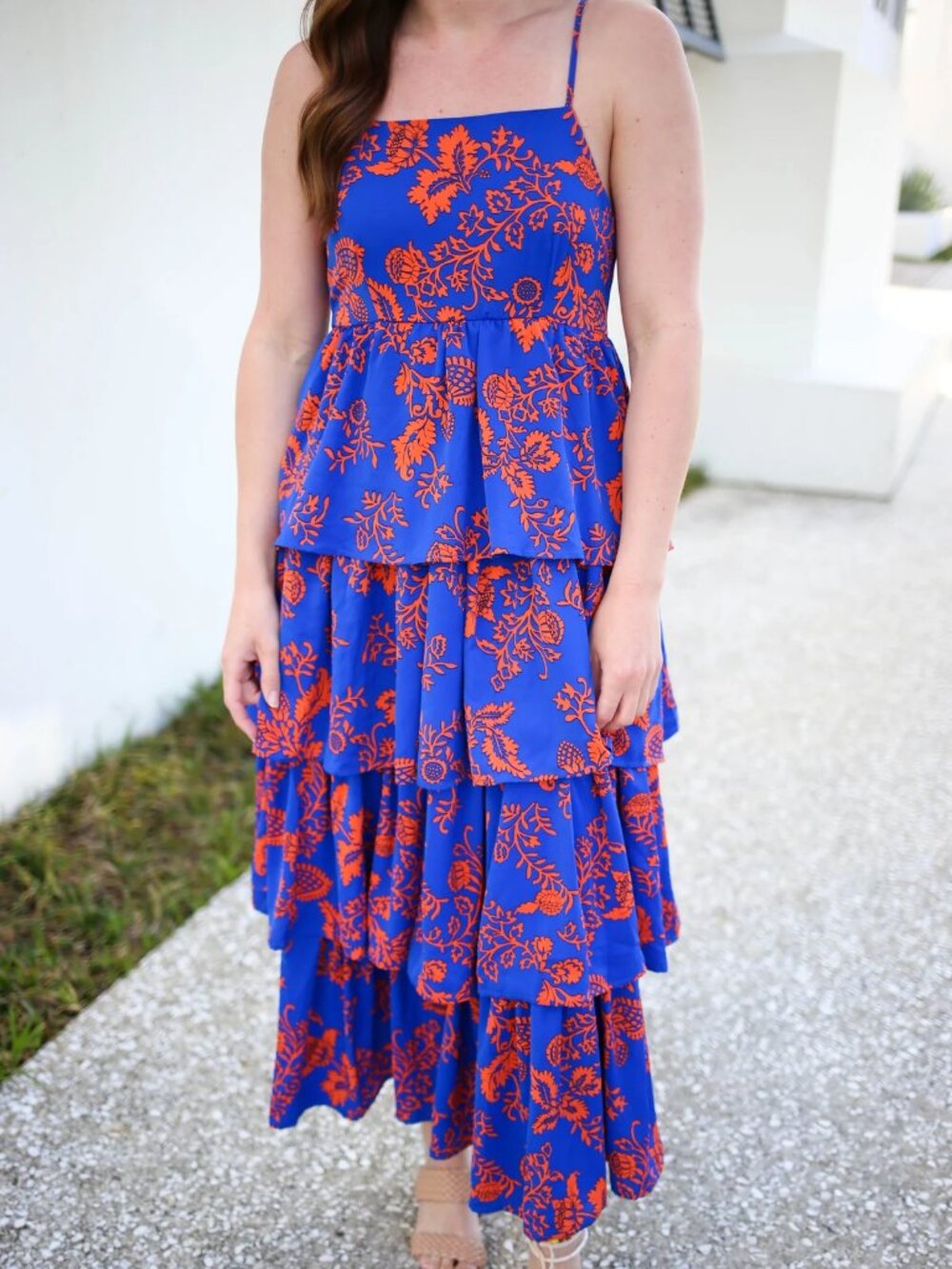 ENTRO Blue and Orange Tiered Ruffle Maxi Dress - Picture 2 of 10